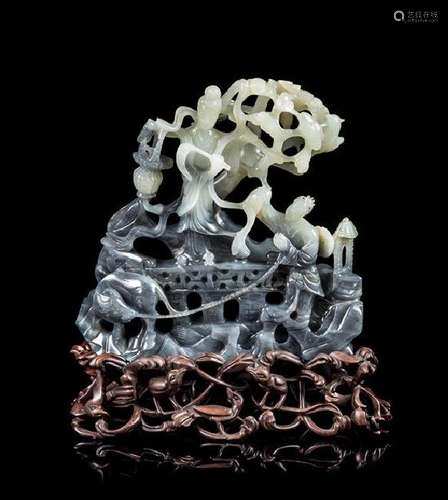 * A Black and White Jade Figural Group Height 5 1/2