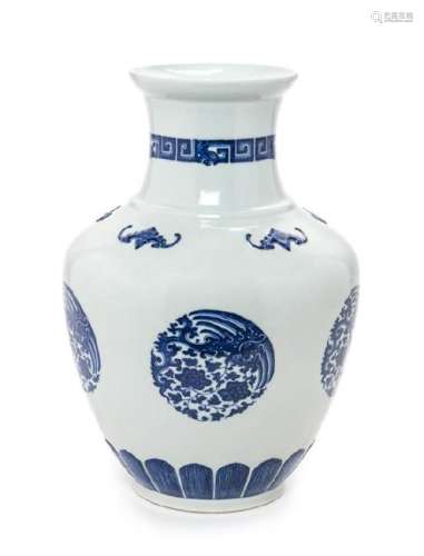A Blue and White Porcelain Vase Height 13 1/2 inches.