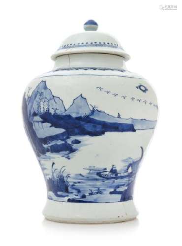 * A Blue and White Porcelain Covered Jar, Jiangjunguan