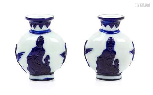 * A Pair of Sapphire-Blue Overlay White Peking Glass