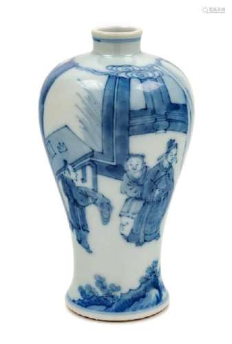 A Blue and White Porcelain Plum Vase, Meiping Height 7