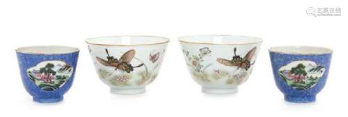 * Two Pairs of Famille Rose Porcelain Wine Cups