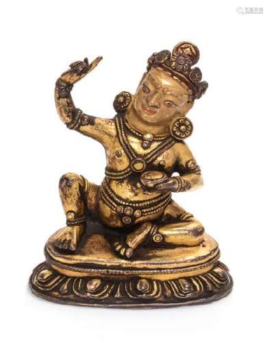 A Sino-Tibetan Gilt Bronze Figure of Mahasiddha Virupa