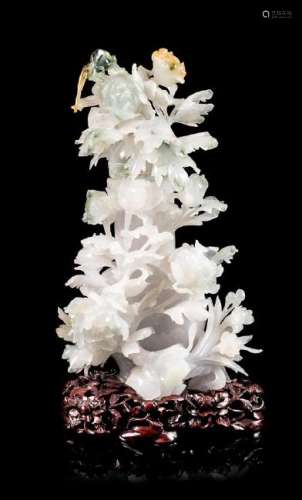 * A Green, Russet and White Jadeite 'Floral' Covered