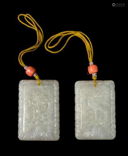 A Pair of White Jade 'Dragon and Phoenix' Plaques