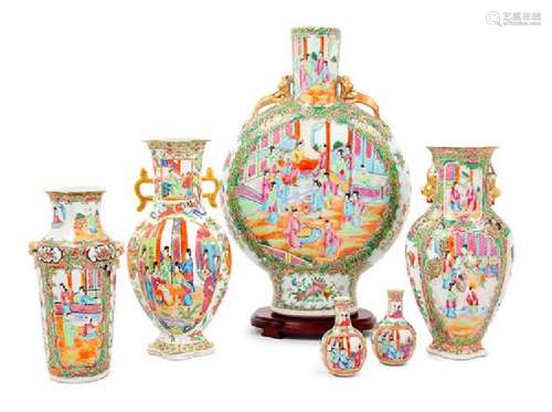 * Six Chinese Export Rose Medallion Porcelain Vases