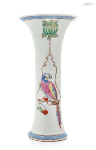 A Chinese Export Famille Rose 'Perching Parrot' Beaker