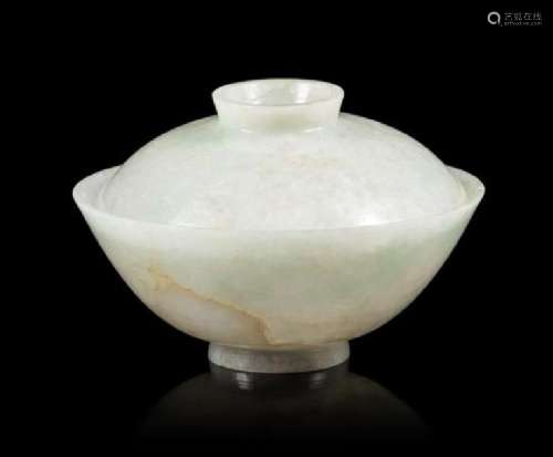 A Jadeite Bowl and Cover Height 2 3/4 inches.