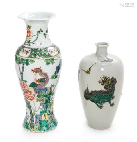 * Two Famille Verte Porcelain Vases Height of taller 11