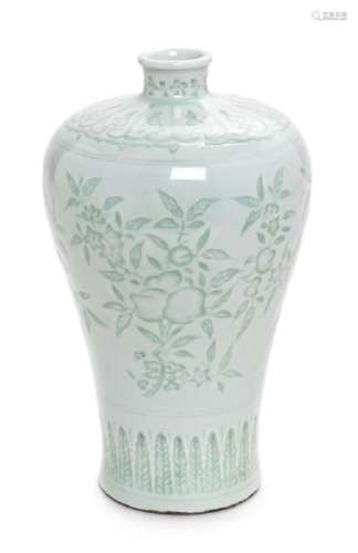 * A White Glazed Porcelain Vase, Meiping Height 8 1/4
