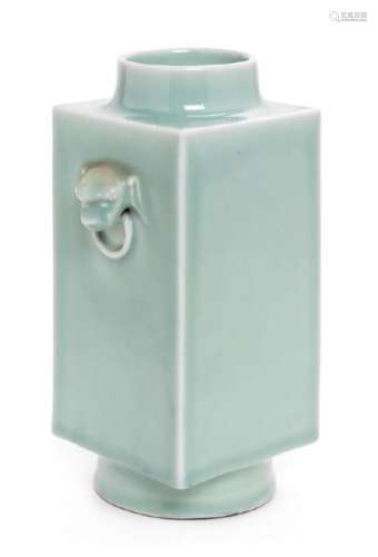 * A Celadon Glazed Porcelain Cong Vase Height 10 1/8