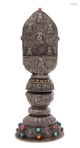 A Sino-Tibetan Silver Alter Piece Height 19 inches.