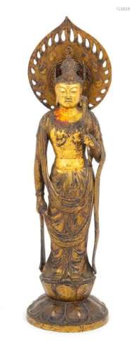A Japanese Gilt Bronze Figure of Standing Kannon Height