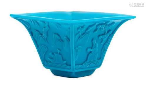 * A Turquoise-Blue Peking Glass Square Bowl Height 4