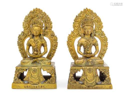 * Two Sino-Tibetan Gilt Bronze Figures of Amitayus