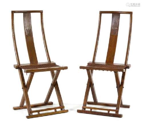 A Pair of Nanmu Folding Chairs Height 42 x length 19 x