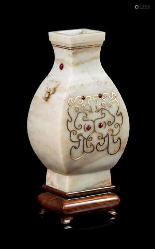 * A Mughal Style Jade Square Vase Height 8 3/4 inches.