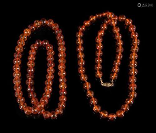 Two Amber Beaded Necklaces Length of longest 26 1/2