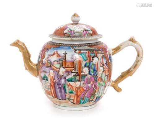 * A Chinese Export Famille Rose Porcelain Tea Pot