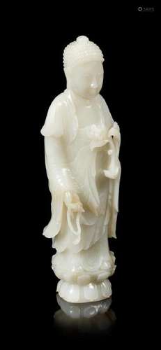 A White Jade Figure of Buddha Height 7 5/8 inches.