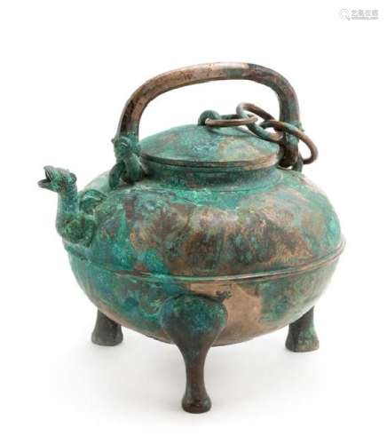 An Archaic Bronze Covered Wine Vessel, He Diameter 8