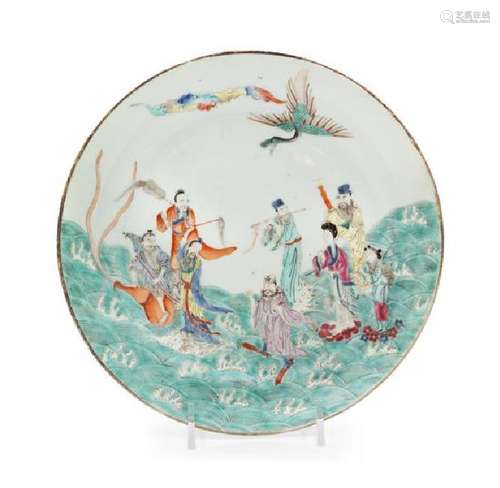 A Famille Verte 'Eight Immortals' Porcelain Plate