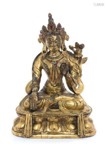 * A Sino-Tibetan Gilt Bronze Figure of Tara Height 6