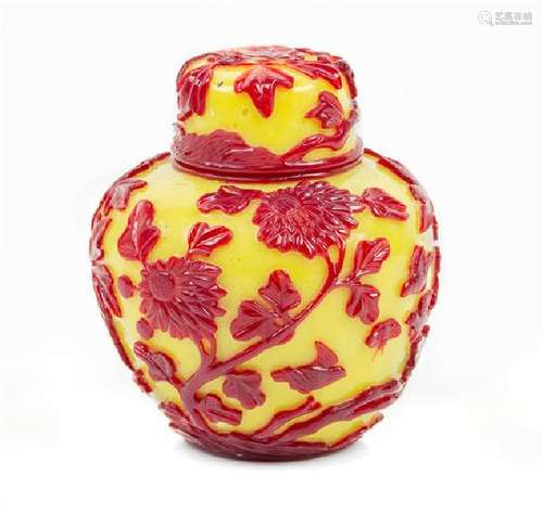 * A Red Overlay Yellow Peking Glass Ginger Jar and