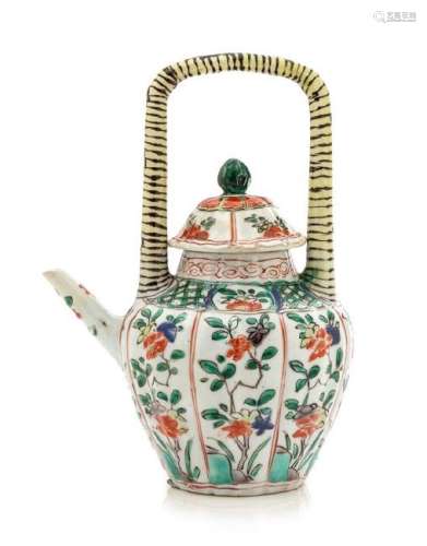 A Famille Vert Mallow-Shaped Porcelain Teapot and Cover