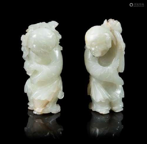 Two Pale Celadon Jade Figures of He He Er Xian Height