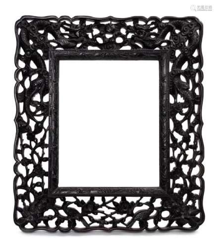 A Carved Zitan Picture Frame Height 16 1/2 x width 14