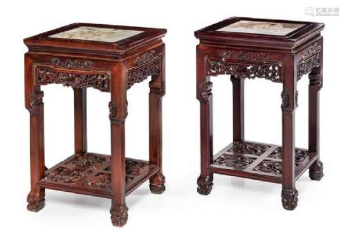 A Pair of Dreams Stone Inset Hongmu Side Stands Height