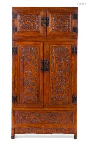A Carved Hardwood Cabinet Height 79 x width 39 1/4 x