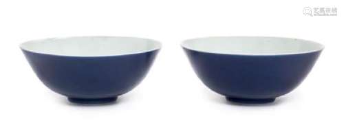 A Pair of Blue Glazed Porcelain Bowls Diameter 5 7/8