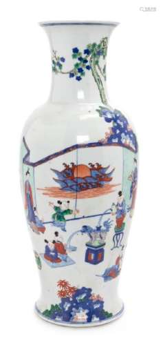 A Wucai and Underglaze Blue Porcelain Vase Height 18