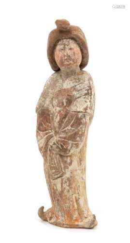 * A Painted Pottery Figure of a Court Lady Height 11