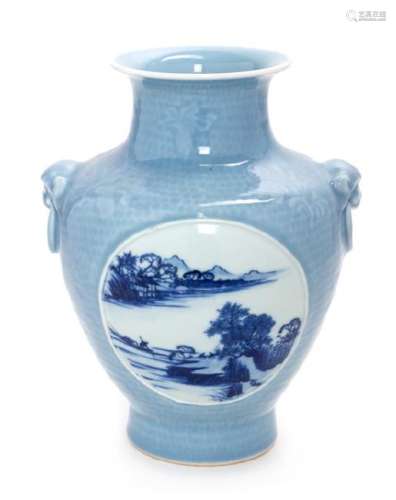 * A Claire-de-Lune Ground Underglaze Blue Porcelain Zun
