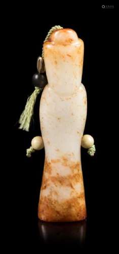 A White and Russet Jade 'Figure' Pendant Length 3 1/8