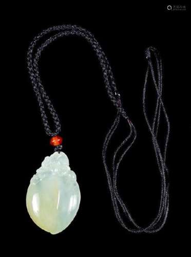 A Jadeite Peach-Form Pendant Length 1 1/2 inches.