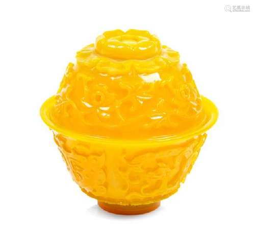 * A Yellow Peking Glass Covered Bowl Diameter 4 inches.