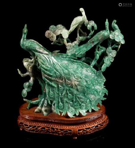* A Green Jadeite Figural Group of Birds Height 8 1/4