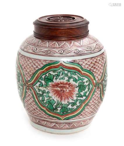 A Famille Verte Porcelain Ginger Jar and Cover Height 8