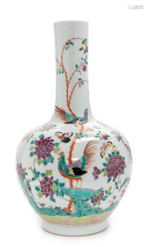 A Famille Rose Porcelain Bottle Vase Height 16 3/4
