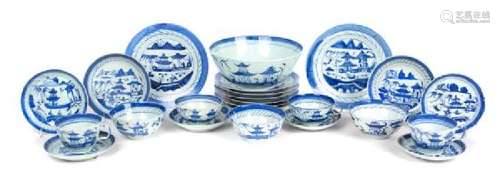 * Thirty-two Chinese Export Canton Blue and White Wares