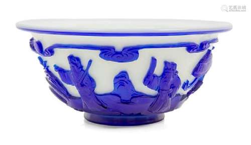 * A Sapphire-Blue Overlay White Peking Glass Bowl