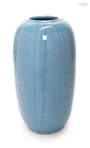 A Guan- Type Porcelain Melon-Form Vase Height 14 1/4