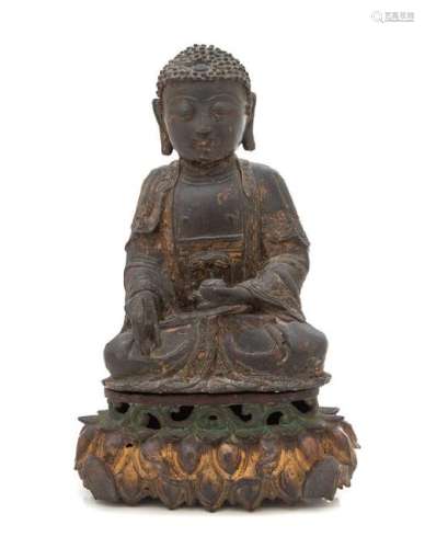 A Parcel Gilt Bronze Figure of Shakyamuni Buddha Height