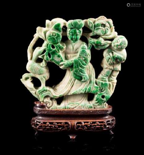 * A Green Hardstone Figure of Female Immortal Height 4
