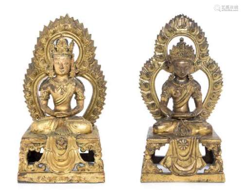 * Two Sino-Tibetan Gilt Bronze Figures of Amitayus