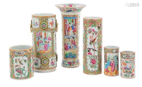 * Six Chinese Export Rose Medallion Porcelain Vases